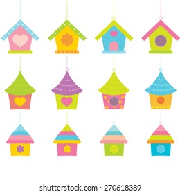 Set of colorful bird houses.