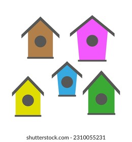 Set of colorful birdhouses. Nesting boxes for birds. Vector illustration.