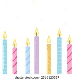 Set of colorful birthday candles in flat vector style. Ideal for greeting cards, invitations, party designs, and decorations.