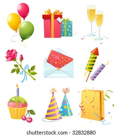 Set of colorful birthday icons