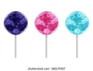 Set of Colorful Birthday Lollipops Isolated on White Background. Vector Illustration Design for Children Party, Baby Shower, Wedding.  