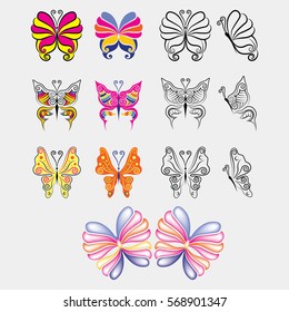 Set of colorful and black Butterfly.