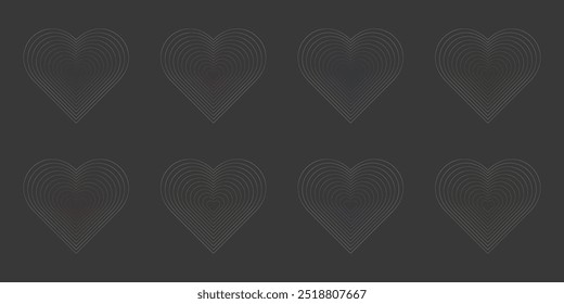 Set of colorful bland hearts. Graphic design print.