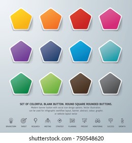Set of colorful blank button. Round square rounded buttons. Can be used for info-graphic, workflow, layout, banner, abstract, colour, graphic or website layout vector, business, and  marketing.