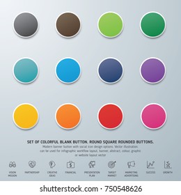 Set of colorful blank button. Round square rounded buttons. Can be used for info-graphic, workflow, layout, banner, abstract, colour, graphic or website layout vector, business, and  marketing.