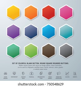 Set of colorful blank button. Round square rounded buttons. Can be used for info-graphic, workflow, layout, banner, abstract, colour, graphic or website layout vector, business, and  marketing.