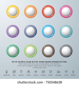 Set of colorful blank button. Round square rounded buttons. Can be used for info-graphic, workflow, layout, banner, abstract, colour, graphic or website layout vector, business, and  marketing.