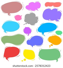 Set of colorful blank empty speech bubbles for text, chatting, message box. Cute colorfull vector illustration balloon speak sign dialog communication frame