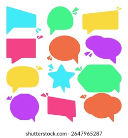 Conjunto de burbujas de discurso vacías en blanco de colores para texto, chat, cuadro de mensaje. Marco de comunicación del diálogo del signo del habla del globo de la Ilustración vectorial