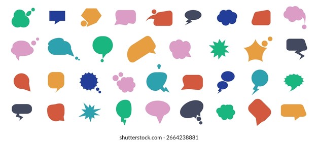 Set of colorful blank empty speech bubbles for text, chatting, message box. Different forms of bubbles of thought, communication, dialogue. Big vector set of empty speech bubbles. Vector
