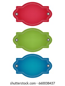 Set of colorful blank labels, with stitches and eyelets