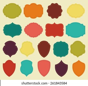 Set of colorful blank labels and vintage frames. Vector elements for design.