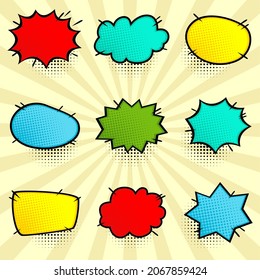 set of colorful blank speech bubble cloud