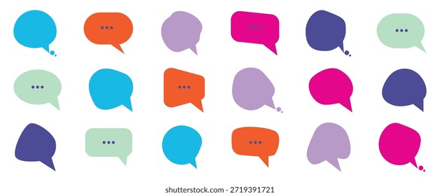 Conjunto de coloridas burbujas de discurso en blanco. Diversos dibujos animados de las burbujas del discurso, texto, charla, caja de mensaje, paquete del globo para el cartel, etiqueta, etiqueta, Anuncio, insignia, etiqueta engomada, logotipo.	