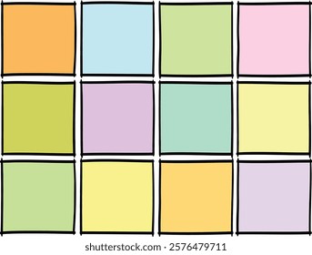 set of colorful, blank, square notes, vector sketch template