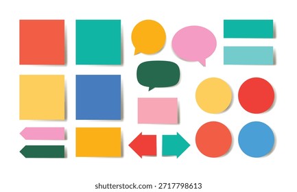 Conjunto de colorida branco notas adesivas e coleção de rótulos na parede de vidro ou quadro.