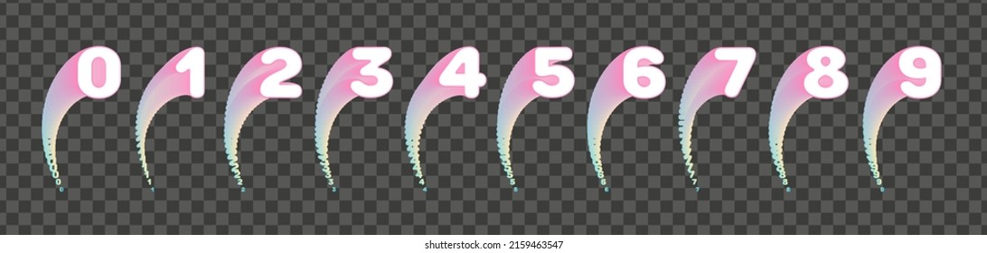 Set of colorful blend numbers for marketing design. Bullet point 0 to 9 isolated on transparent background