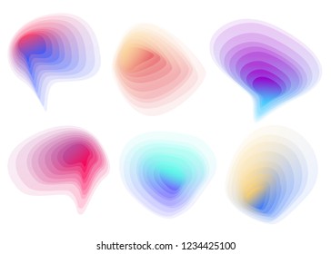 Set of colorful blended gradient shapes isolated on white background. Abstract liquid shapes. Bright smooth bubbles.  Geometric halftone colorful gradient. Vector Illustration