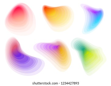 Set of colorful blended gradient shapes isolated on white background. Abstract liquid shapes. Bright smooth bubbles.  Geometric halftone colorful gradient. Vector Illustration