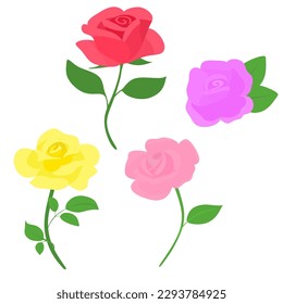 
Set of Colorful Blooming Roses Vector Illustration