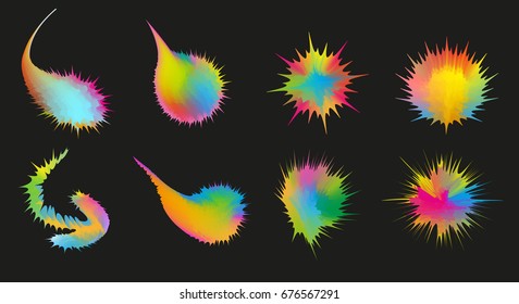 Set of colorful blots on black background.
