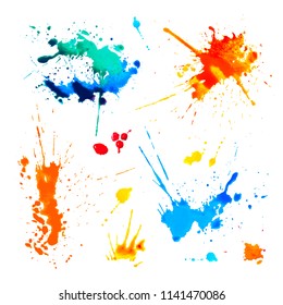 Set of colorful blots on white background. Watercolor splah paint