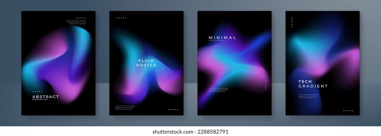 Set of colorful blurred blue pink purple grainy gradient background for business technology poster template