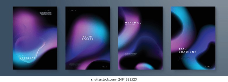 Set of colorful blurred blue pink purple grainy gradient background for business technology poster template