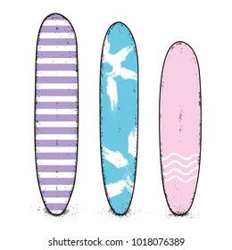 A set of colorful boards for surfing. Extreme and sports. Surfboard. Vector illustration, vacation, sea and ocean.