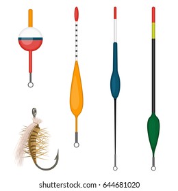 Set of colorful bobbers isolated on white background.