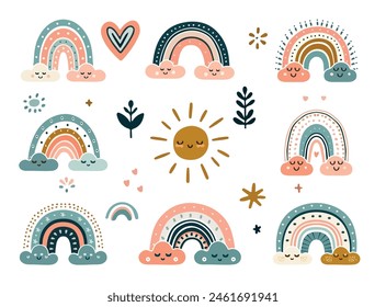 Un conjunto de coloridos arco iris estilo boho