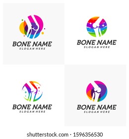 Set of Colorful Bone logo design vector, Knee logo designs template, Creative design concept, logotype element for template