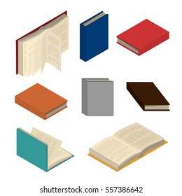 Set of colorful books and tutorials. Isometric flat vector.