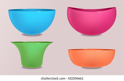 Set of colorful bowls and cups. Vector element for your creativity