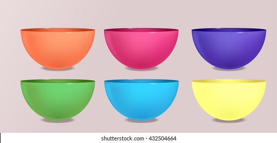 Set of colorful bowls and cups. Vector element for your creativity