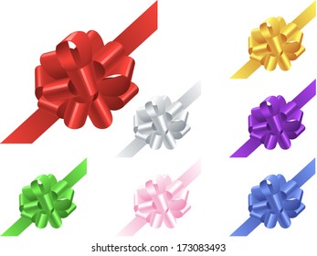 Set of colorful bows with ribbon isolated on white background. Vector illustration