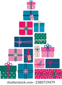 Set of colorful boxes laid out in the shape of a Christmas tree. Vector illustration	