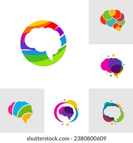 Set of Colorful Brain logo design vector. Creative Brain logo concepts template