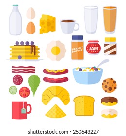 Set of colorful breakfast icons. Morning food symbols.