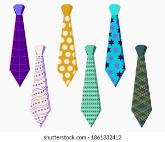 Set of colorful bright and colored men's ties
