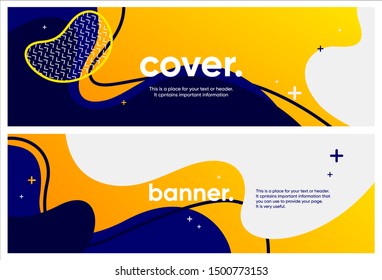 Set of colorful bright covers for social media and web. Memphis elements and place for text. Vector Illustration.