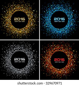 Set of Colorful Bright New Year 2016 Backgrounds, vector illustration 