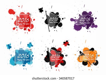 Set of Colorful Bright New Year 2016 Backgrounds