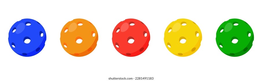 Set Colorful bright pickleball balls for playing.  Sports equipment.Isolate on white background.Vector illustration