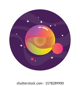 Set of colorful bright planets. Solar system, space with stars. Cute cartoon vector illustration.