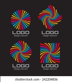 Set of Colorful Bright Rainbow Spiral Logo on black background. Vector Illustration 