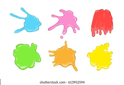 Set of colorful bright vector glossy liquid slime or paint stains isolated on white background