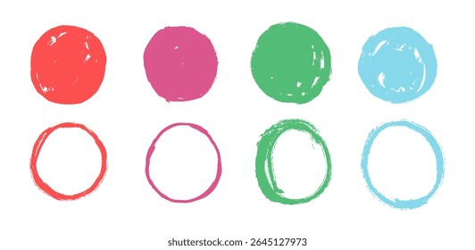 set of colorful brush circle frame, hand drawn circle brush collection, vector illustration.