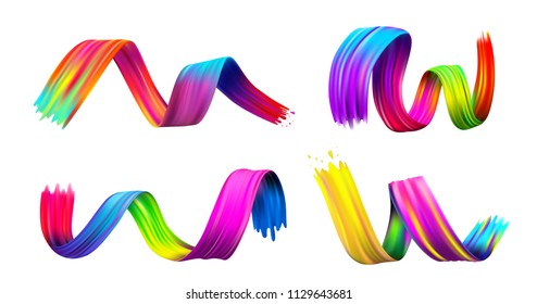 Set of colorful brush stroke oil or acrylic paint design element. Vector illustration. Isolated on white background