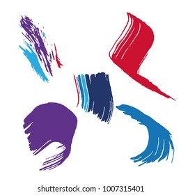 Set of colorful brush strokes. Dirty artistic design elements.